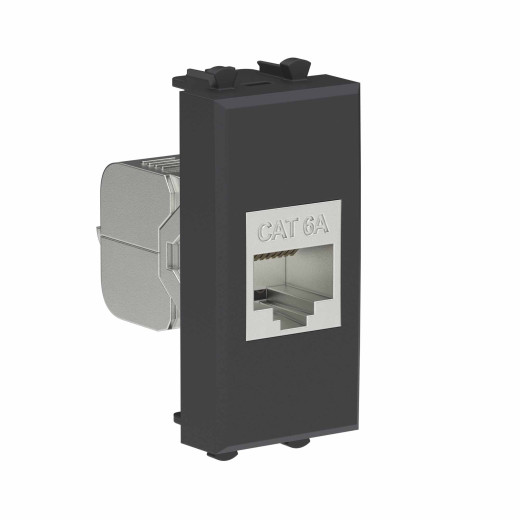 Компьютерная розетка RJ-45 без шторки модульная, кат.6А экранированная, Avanti, черный матовый, 1 модуль