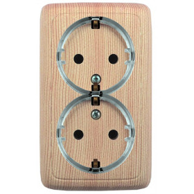 Hegel Альфа наруж Сосна РА16-182-02 Розетка с/з двойная, со шторками