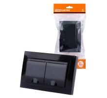 TDM Розетка двойная 2П+З с защ. шт. и крышкой 16А 250В IP44 антрацит 