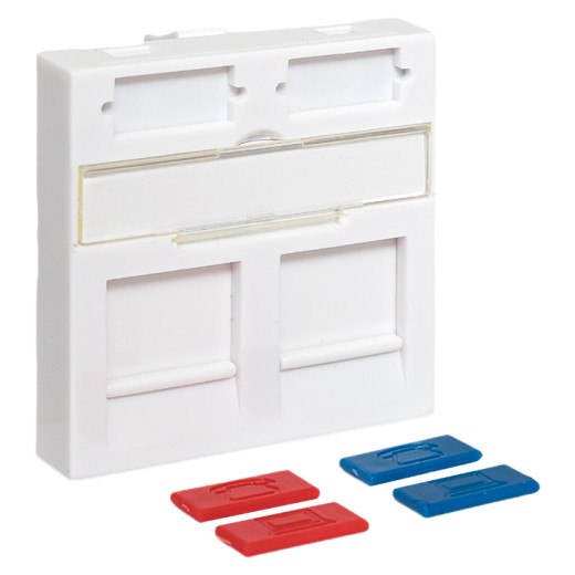 Вставка розеточная TERACOM PRO 45x45мм формат Mosaic на 2 модуля Keystone со шторками и маркерами белая