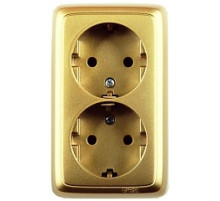 Hegel Альфа наруж Золото РА16-153-07 Розетка с/з двойная, изол. пластиной (250В, 16А)