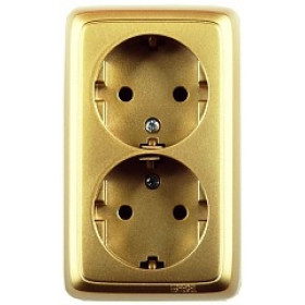 Hegel Альфа наруж Золото РА16-153-07 Розетка с/з двойная, изол. пластиной (250В, 16А)