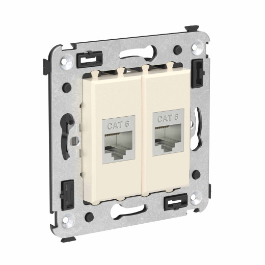 Компьютерная розетка RJ-45 без шторки в стену, кат.6 двойная экранированная, Avanti, ванильная дымка
