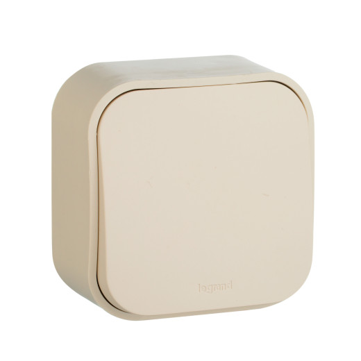 Выключатель кнопочный одноклавишный - Legrand Quteo - IP20 6А 250В винтовые зажимы накладной монтаж - слоновая кость