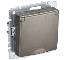 IEK BRITE BASE Шампань Розетка 1-м с/з с защ. штор. и кр. 16А IP44 РСбш10-3-44-БрШ
