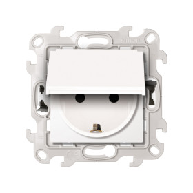Simon 24 Белая Розетка 2К+3 IP44 с крышкой и защитными шторками Push&Go
