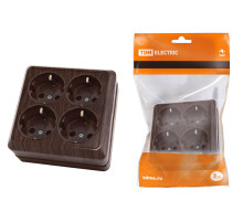 TDM Розетка четырехместная 2П+3 открытой установки IP20 16A бук 