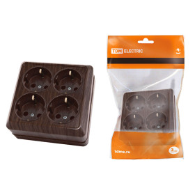 TDM Розетка четырехместная 2П+3 открытой установки IP20 16A бук 