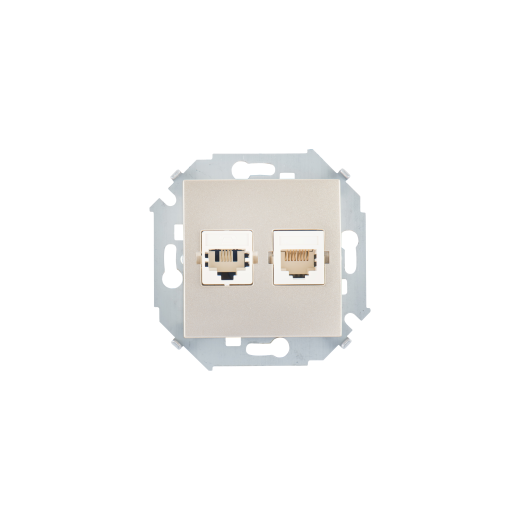 Simon 15 Шампань Розетка телефонная + компьютерная RJ11+RJ45 кат.5е