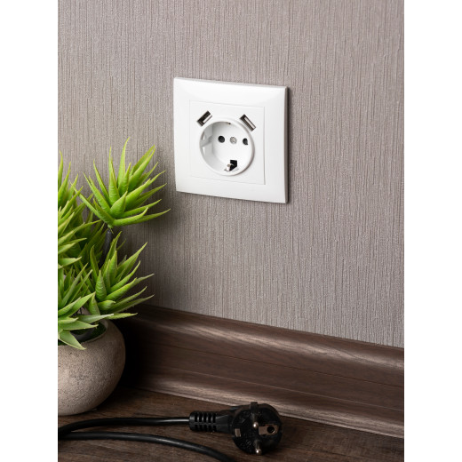 Валенсия розетка 1-местная с/з 16А белая с защ. штор. с 2 USB 2,1А EKF PROxima