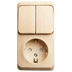 Systeme Electric Этюд наруж Сосна Блок: Розетка с/з со шторками + выключатель 2-клавишный