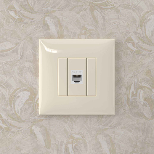Компьютерная розетка RJ-45 без шторки в стену, кат.5е одинарная, Avanti, ванильная дымка