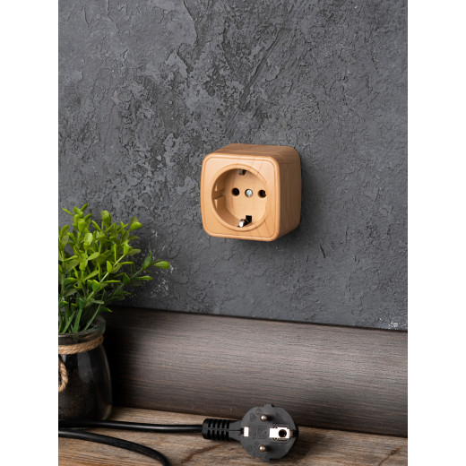 Розетка 1-местная ОП Минск 16А с заземлением светлое дерево EKF