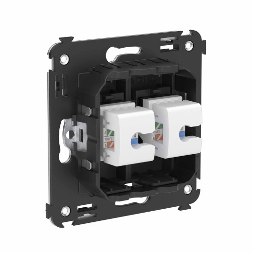 Компьютерная розетка RJ-45 без шторки в стену, кат.6А двойная, Avanti, черный матовый