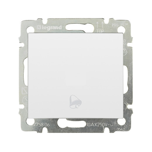 Выключатель кнопочный одноклавишный с символом звонка - Legrand Valena - 10А 250В схема 1P безвинтовые зажимы - белый