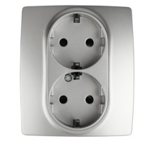 ЭРА Розетка Серия 12 12-2104-03 двойная с заземлением 2X2P+E Schuko со шторками 16A-250В IP20 алюминий