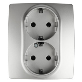 ЭРА Розетка Серия 12 12-2104-03 двойная с заземлением 2X2P+E Schuko со шторками 16A-250В IP20 алюминий