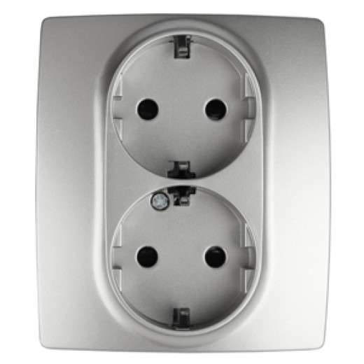 Розетка ЭРА Серия 12 12-2104-03 двойная с заземлением 2X2P+E Schuko со шторками 16A-250В IP20 алюминий