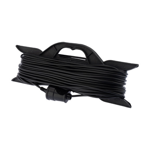 Удлинитель-шнур на рамке ПВС 2x0,75, 40м, б/з, 6А, 1300Вт, IP20, черный (Сделано в России) PROconnect