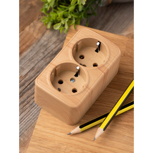 Розетка 2-местная ОП Минск 16А с заземлением светлое дерево EKF