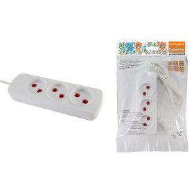 TDM Удлинитель 3 гнезда, 1,5 метра, б/з, 6 А, 1380 Вт, белый, НАРОДНЫЙ У-31011