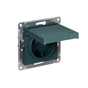 Systeme Electric AtlasDesign Изумруд Розетка с заземл. со шторк. с крышкой, 16А, IP20, мех., быстрозажим. клем.