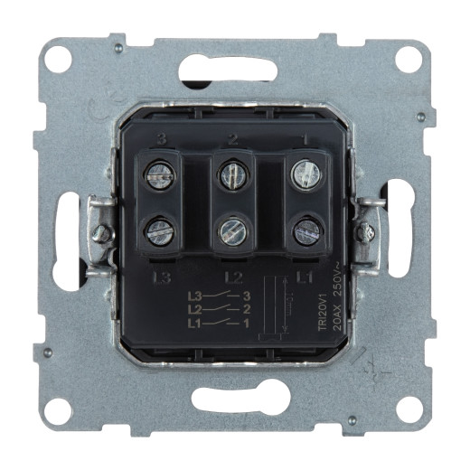 SUNO. Выключатель трехклавишный 20АХ 250В. Винтовые зажимы. Цвет 