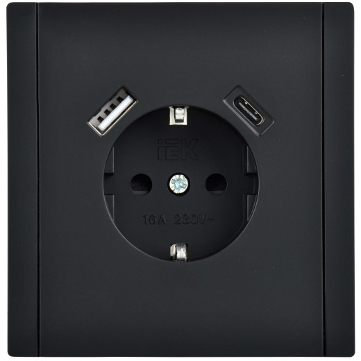 FORTE&PIANO Роз. з/к/ш в/к 16А USB A+C 18Вт FP147 чер. IEK