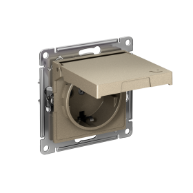 Systeme Electric AtlasDesign Шампань Розетка с заземл. со шторк. с крышкой, 16А,IP20,мех., быстрозажим. клем.