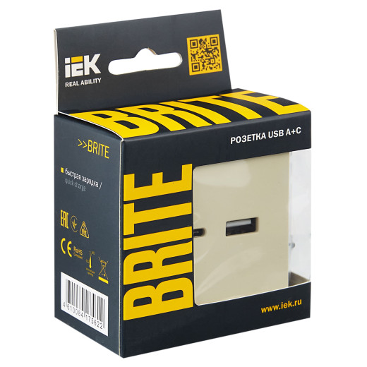BRITE Роз. USB A+C 18Вт РЮ11-1-БрКр беж. IEK
