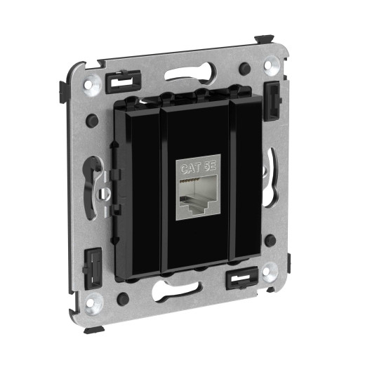 Компьютерная розетка RJ-45 без шторки в стену, кат.5e одинарная экранированная, Avanti, черный квадрат