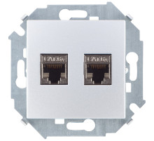 Simon 15 Алюминий Розетка компьютерная двойная 2хRJ45 кат.6A (АМР, FTP)