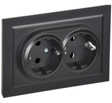 IEK BRITE Черный Розетка 2-м с/з без защ штор 16А в сборе РС12-3-БрЧ