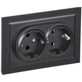 IEK BRITE Черный Розетка 2-м с/з без защ штор 16А в сборе РС12-3-БрЧ