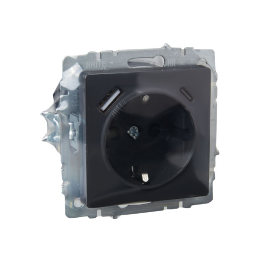 BRITE Роз. с з/к/ш 16А с USB A+C 18Вт РЮш11-1-БрГ граф. IEK