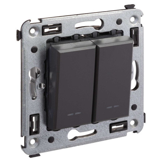 Переключатель двухклавишный в стену, Avanti, черный матовый