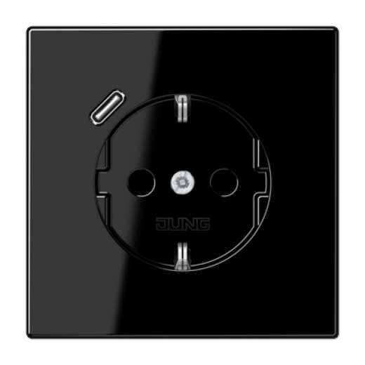 Розетка SCHUKO® с USB-зарядным устройством, тип С, термопласт, черный