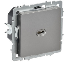 IEK BRITE Роз. USB C 65Вт высокоскор. зар. РЮ12-1-БрС сталь