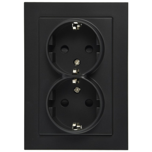 G Черный матовый Розетка с/з двойная со шторками 16A 250V~