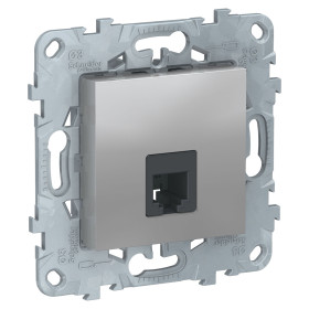 Schneider Electric Unica New Алюминий Розетка телефонная, RJ11, одиночная 4 контакта