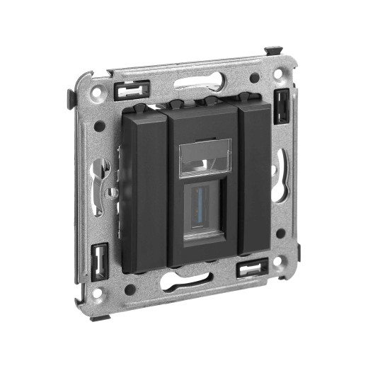 USB 3.0 розетка одинарная в стену, тип А-А, Avanti, черный матовый