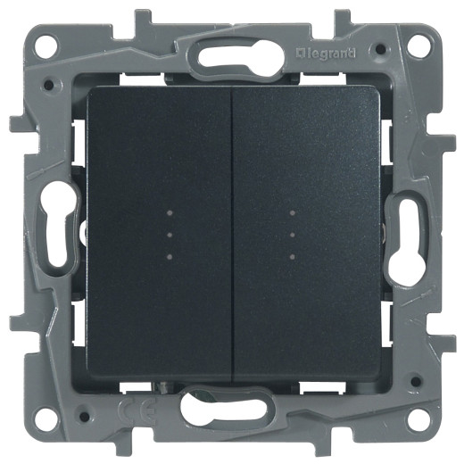 Переключатель двухклавишный с подсветкой/индикацией - Legrand Etika - 10А 250В безвинтовые зажимы - антрацит