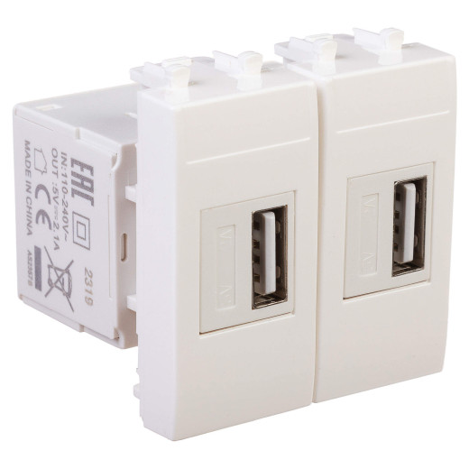 USB зарядное устройство модульное, Avanti, белое облако, 2 модуля, 2.1 А