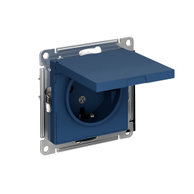 Systeme Electric AtlasDesign Аквамарин Розетка с/з со шторками с крышкой, 16А, IP20, механизм