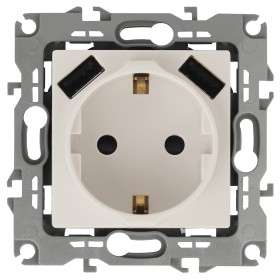 ЭРА Розетка Серия 12 12-4109-02 2P+E 16A-250В штор с 2xUSB 5В-3А слоновая кость