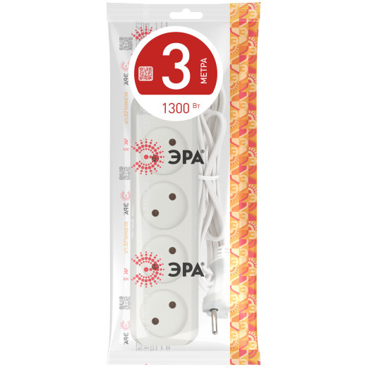 Удлинитель электрический ЭРА  UX-4-3m без заземления 4 розетки 3м ШВВП 2x0,75мм2 6А