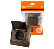 TDM Розетка 2П+З 16А 250В IP44 с защ. шт. с крышкой старинная бронза 