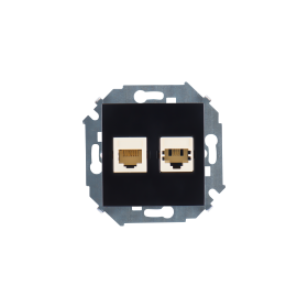 Simon 15 Черная Розетка ТЛФ + комп RJ11+RJ45 кат.5е