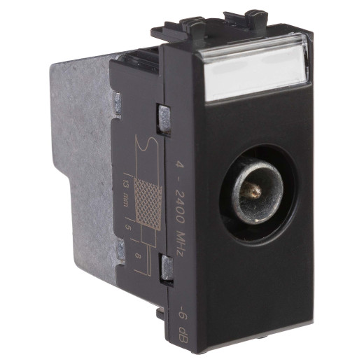 Розетка TV проходная модульная, Avanti, черный матовый, 1 модуль