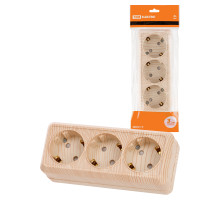 TDM Розетка 3-х местная горизонтальная 2П+3 открытой установки IP20 16A с з/ш сосна 